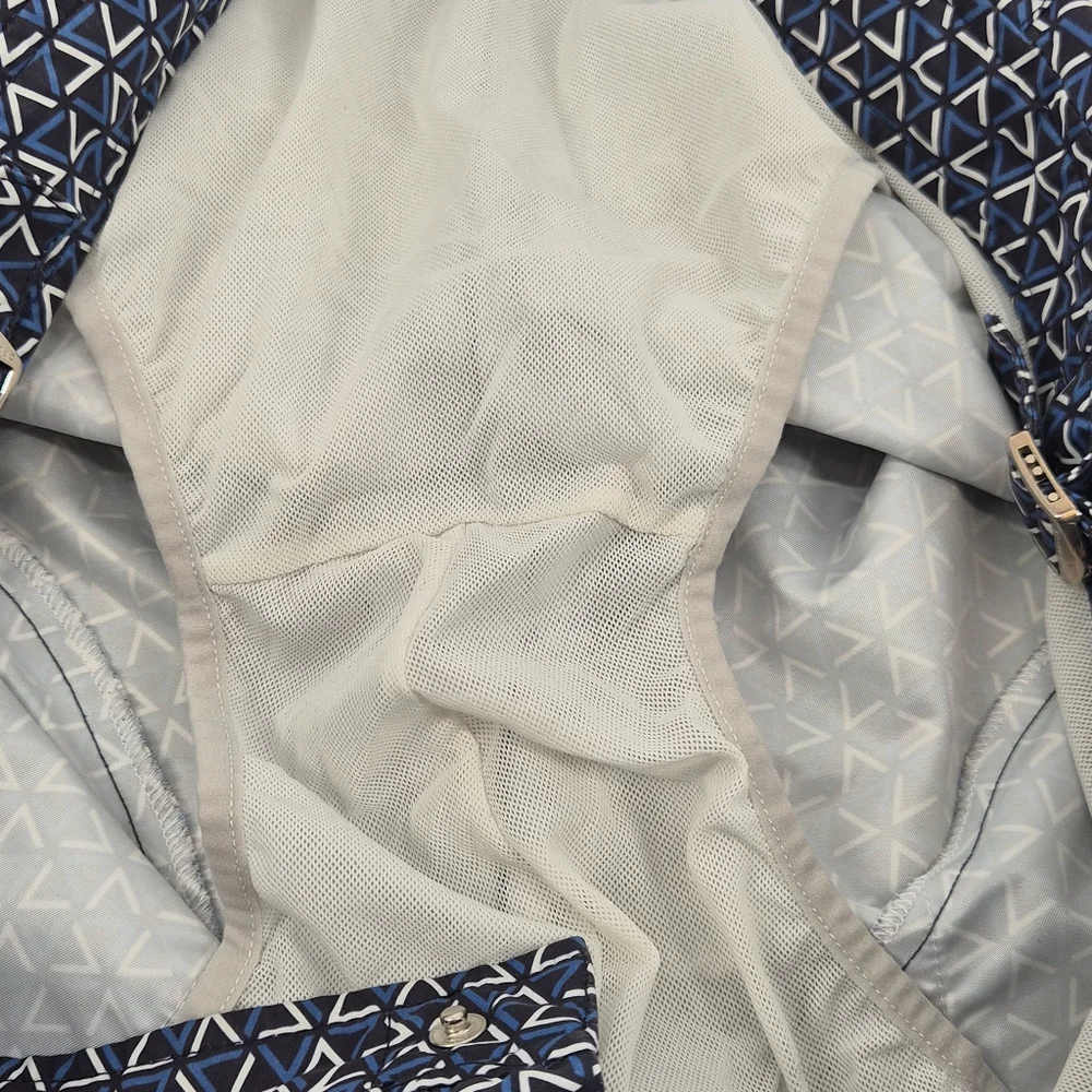 Orlebar Brown Bulldog Garda Swim Shorts Blue/White Geometric Print Tailored Fit - Picture 12 of 13